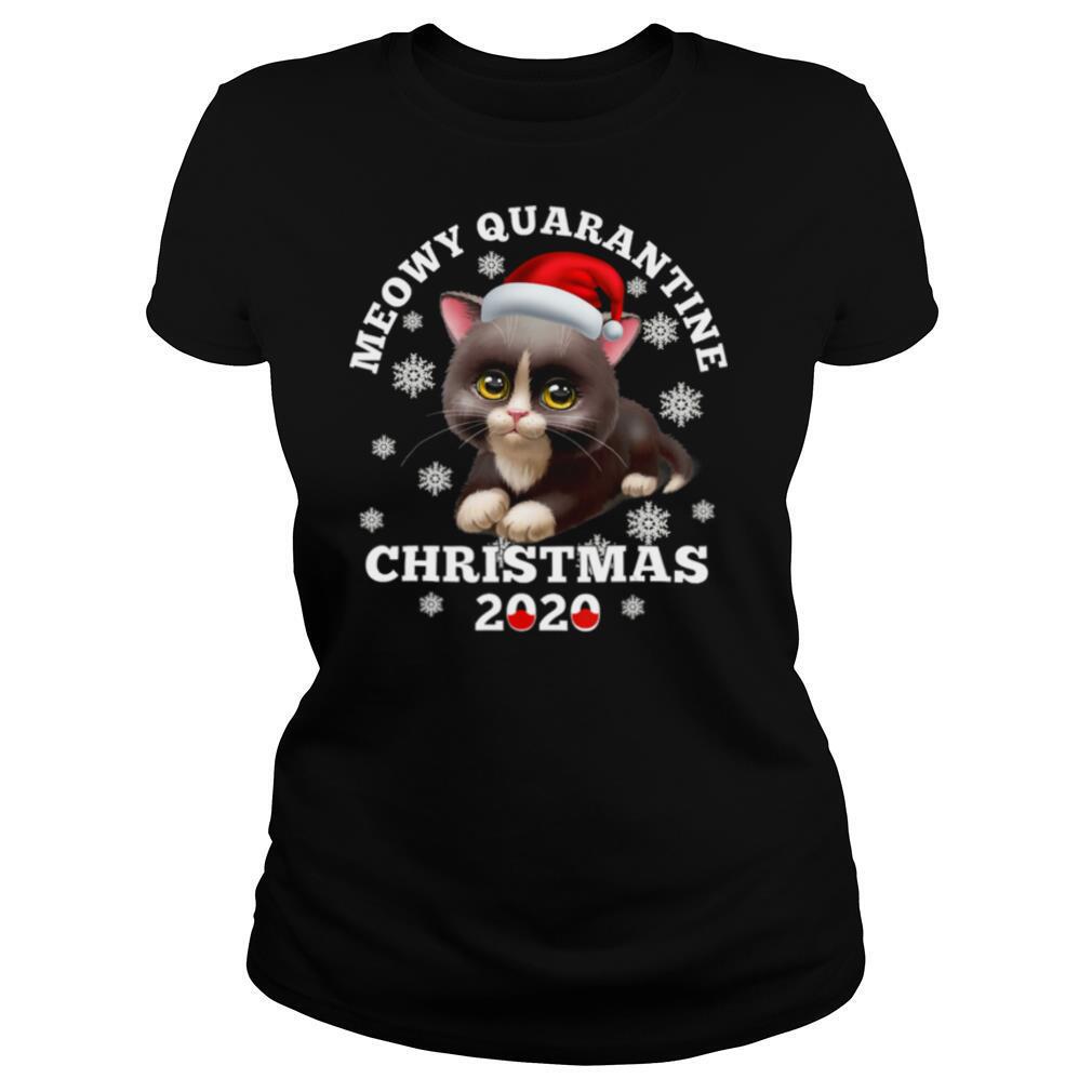 Meowy Quarantine Christmas 2020 Cat Snow Santa Hat shirt