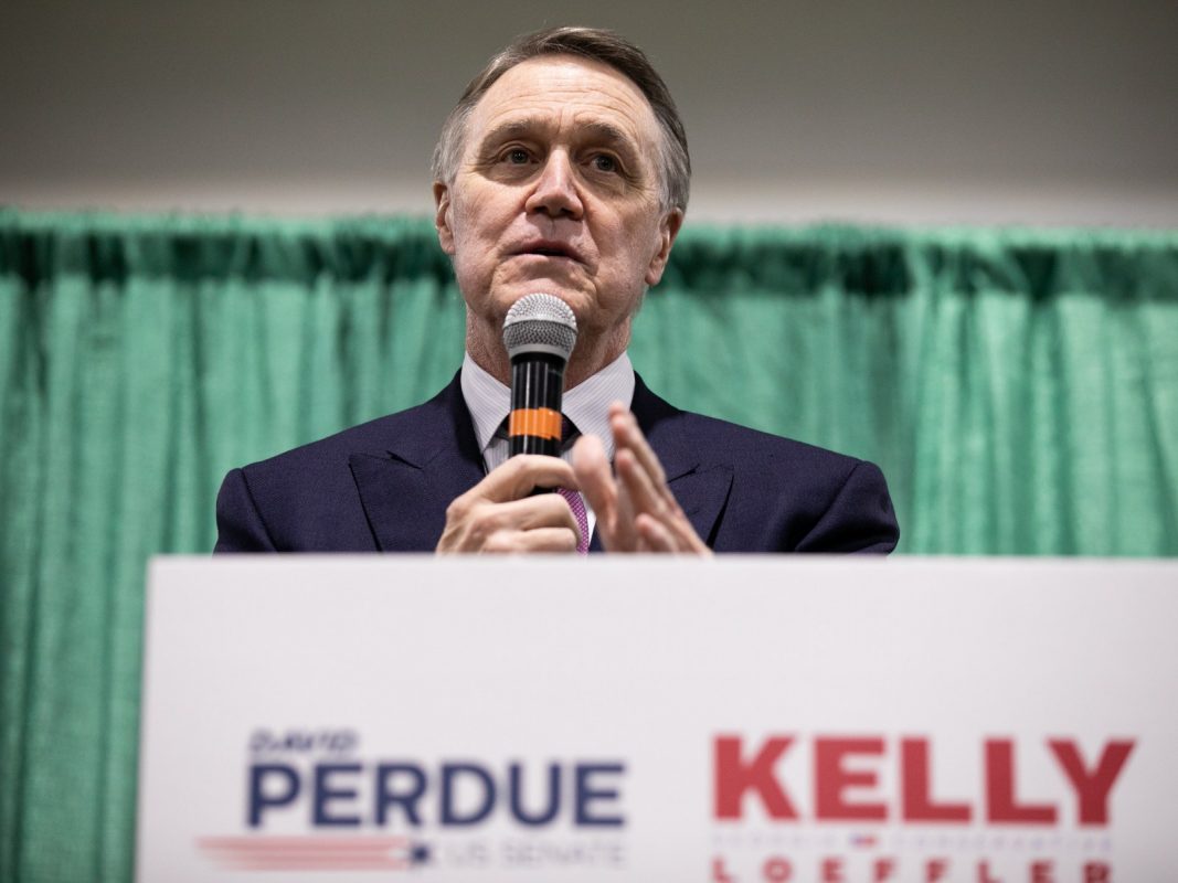 David Perdue addresses supporters during a November 19 rally hosted with fellow GOP senatorial candidate Kelly Loeffler in Perry Georgia