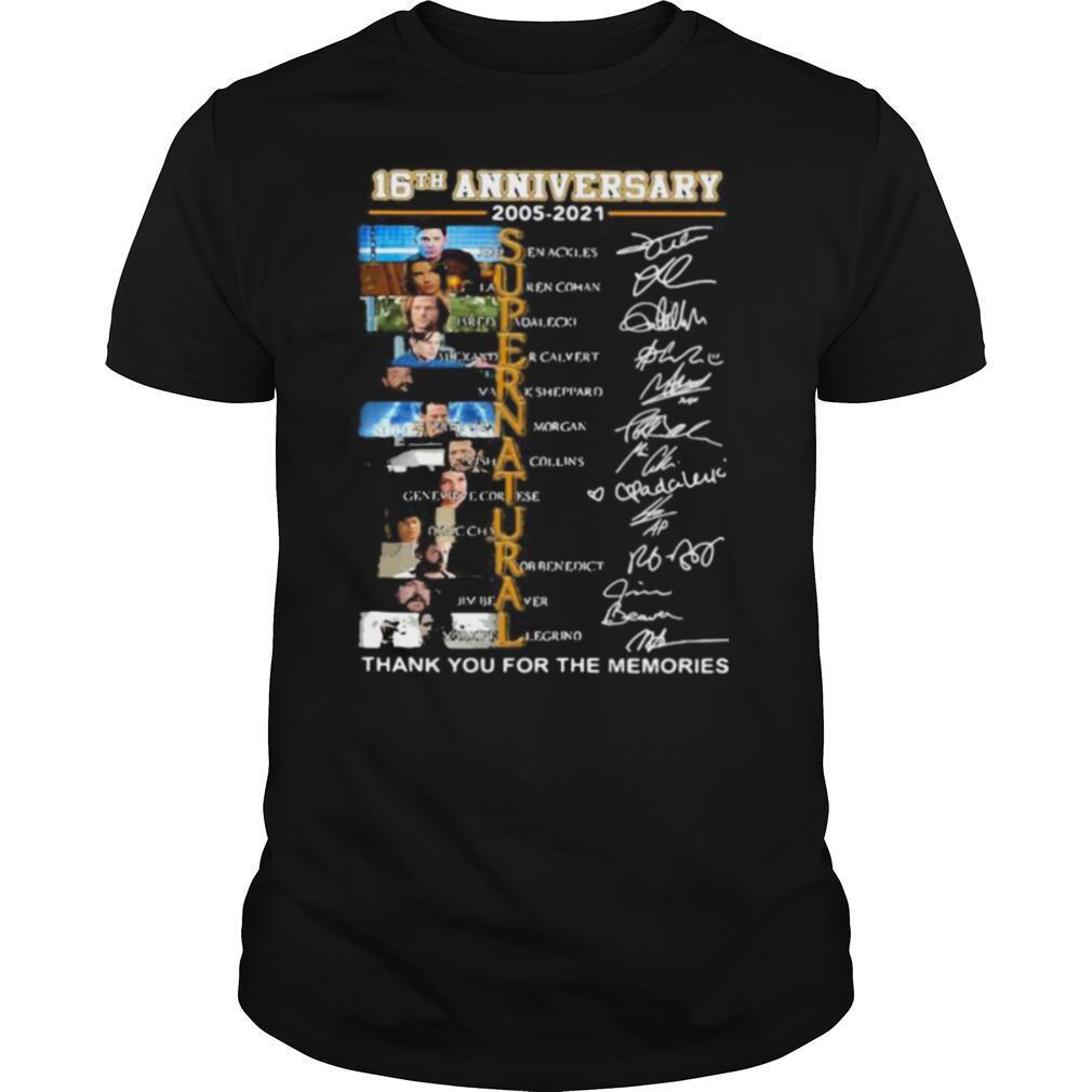 16th anniversary 2005 2021 Supernatural thank you for the memories signature shirt