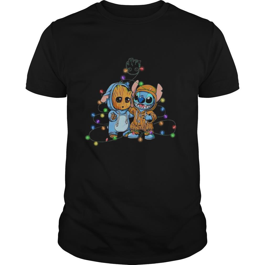 Baby Groot And Baby Stitch Happy Light Christmas shirt