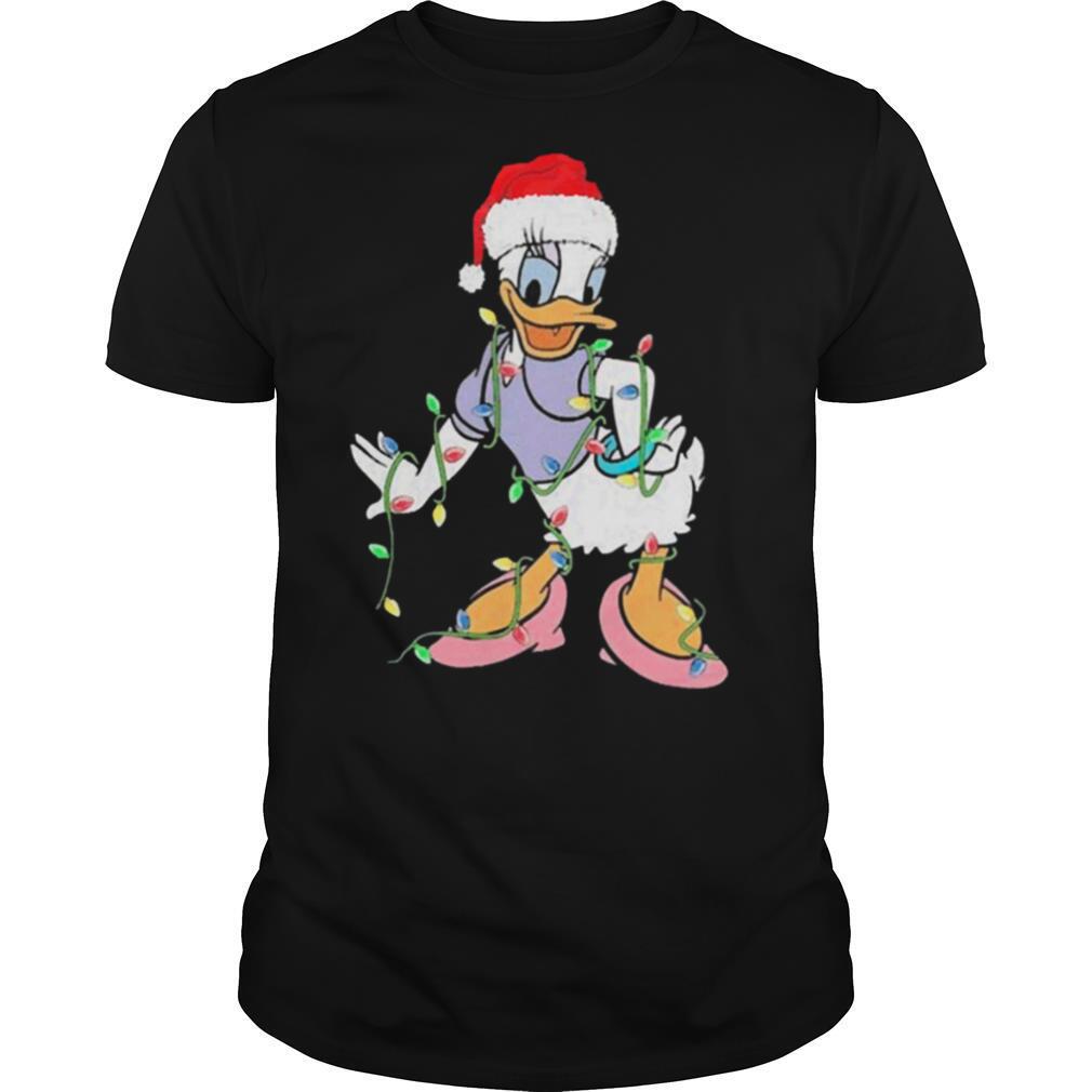 Duck Daisy hat Santa happy lights Merry Christmas shirt