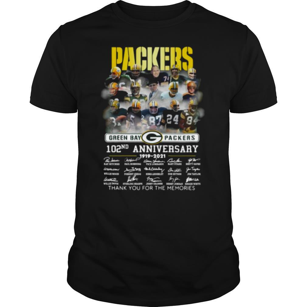 Green Bay Packers 102th anniversary 1919 2021 thank you for the memories signatures shirt
