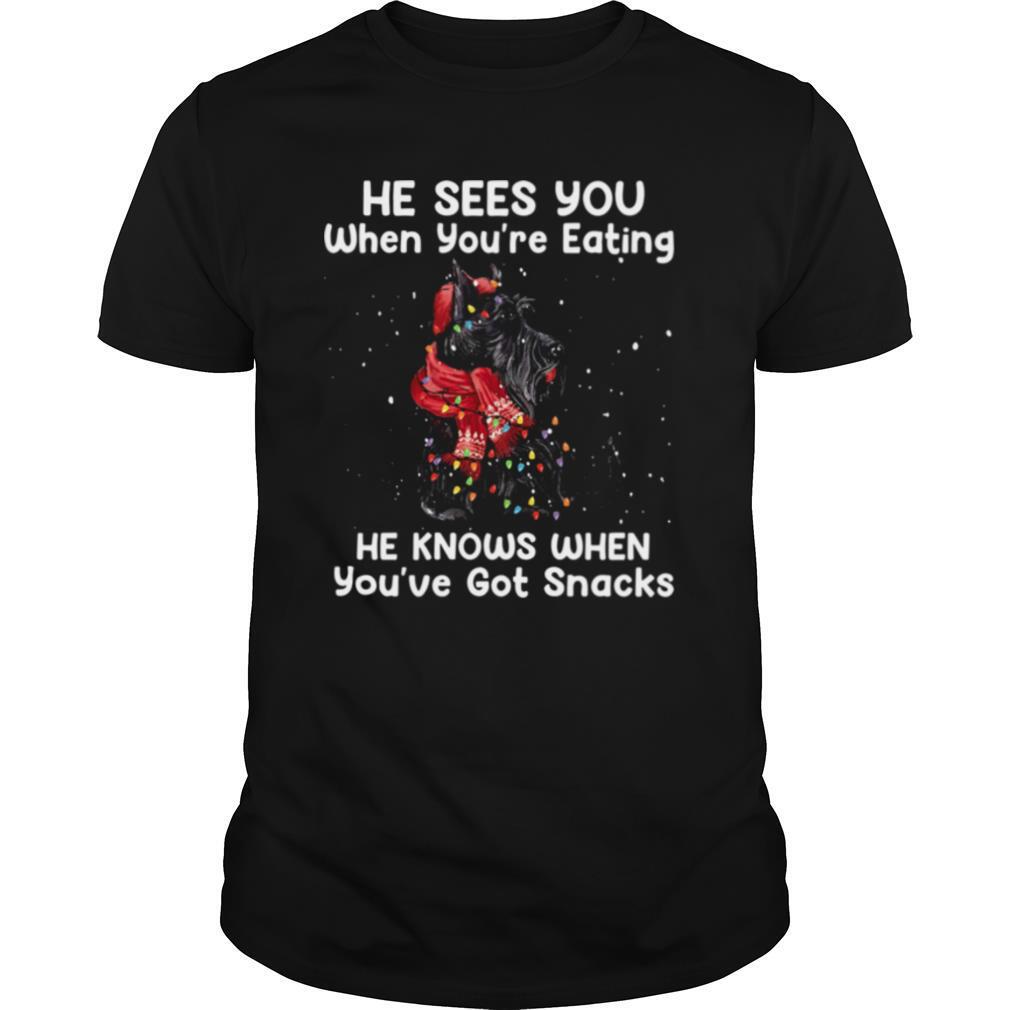 Scottish Terrier He Sees You When Youre Eating He Knows When Youve Got Snacks shirt
