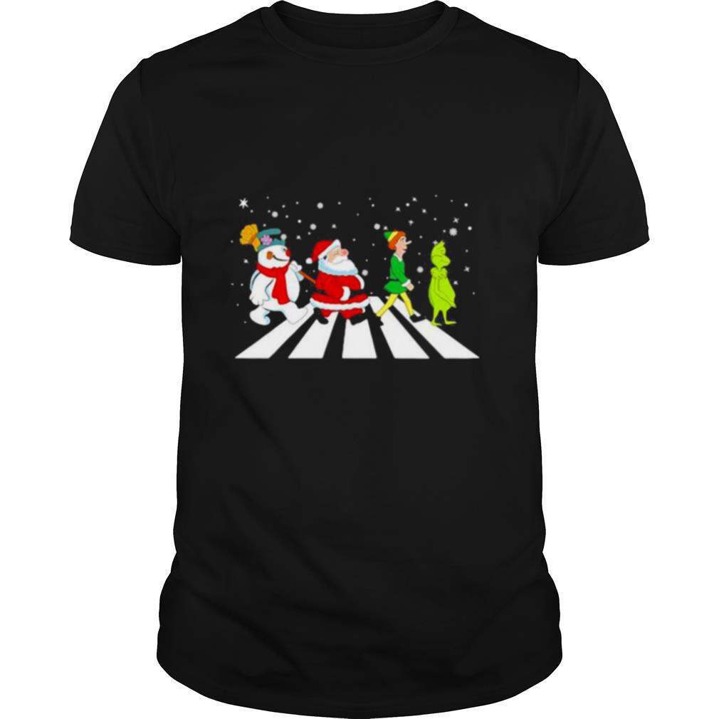 The Beatles Snowman Santa Elf And Grinch Abbey Road Christmas shirt