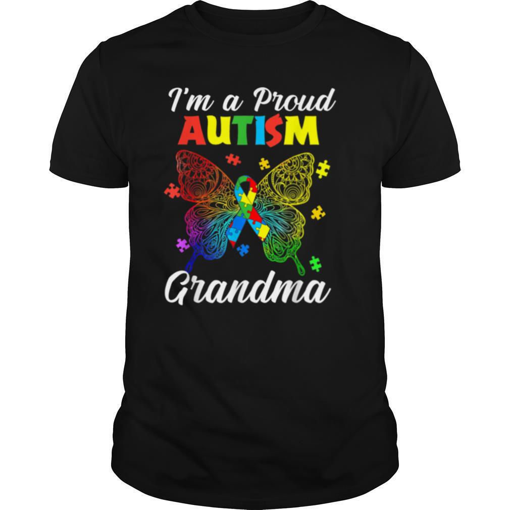 I'm A Proud Autism Grandma Puzzle Ribbon Butterfly Awareness Shirt