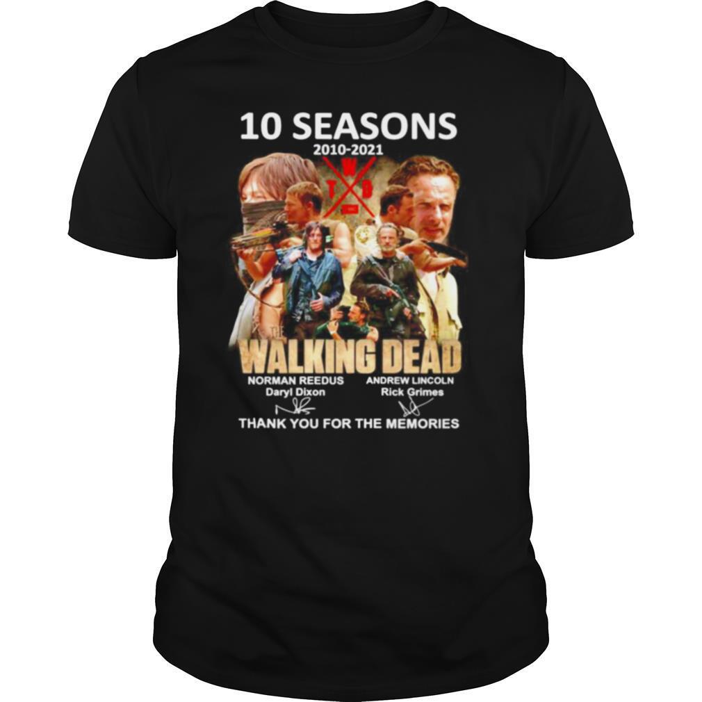 The Walking Dead 10 seasons 2010 2021 thank you for the memories signatures shirt