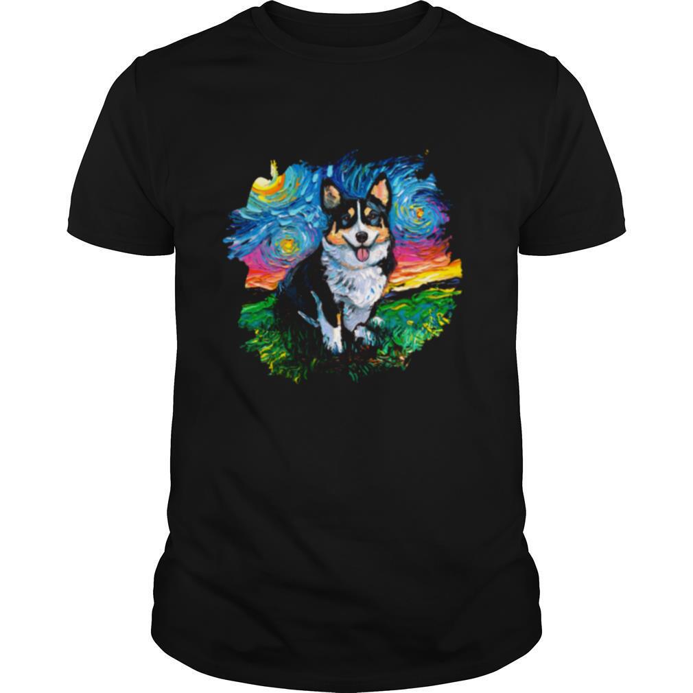 Tri Color Corgi with border Starry Night Dog Art by Aja Shirt