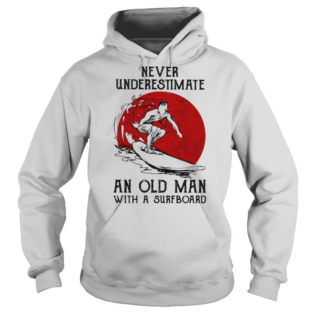 Never Underestimate An Old Man With A Surfboard Blood Moon Shirt