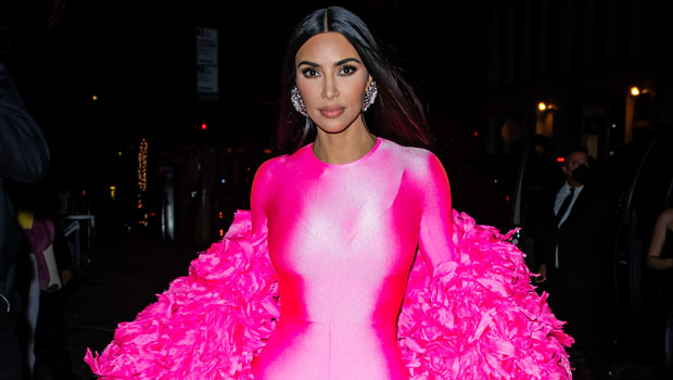 Kim Kardashian Is Glam In Pink Leotard &Feather Outfit After Slaying ‘SNL’ HostingDebut