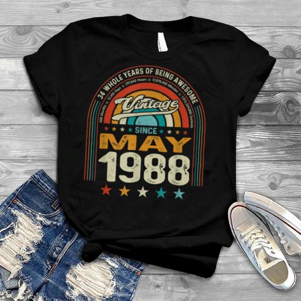 34th Birthday Born May 1988 Retro 34 Years of Being Awesome T Shirt