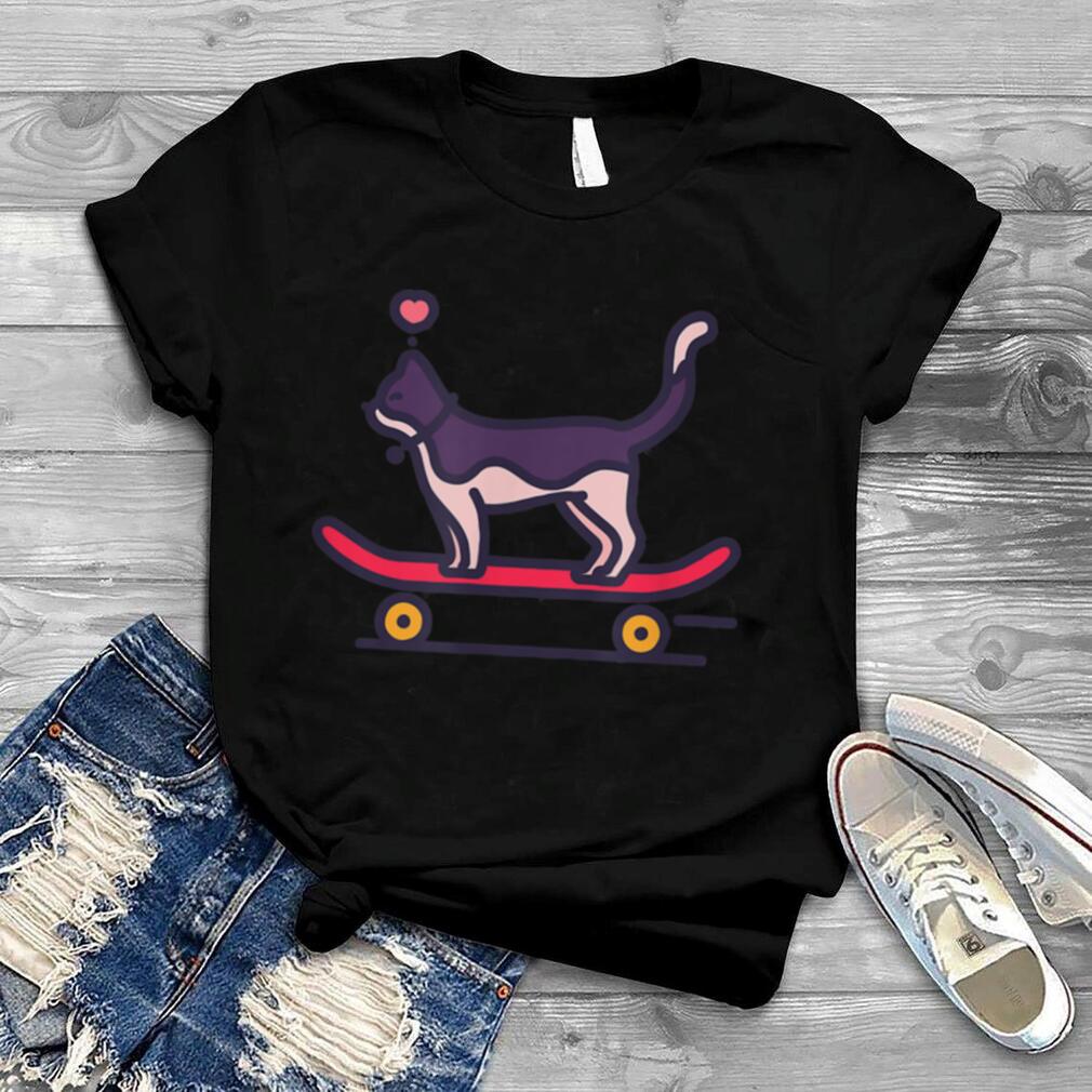 Funny Skateboarding Cat Gift T Shirt