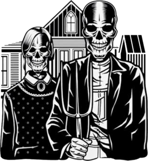 Skulls Hoodie Skeleton Gothic House in Eldon Parody Of American Painting