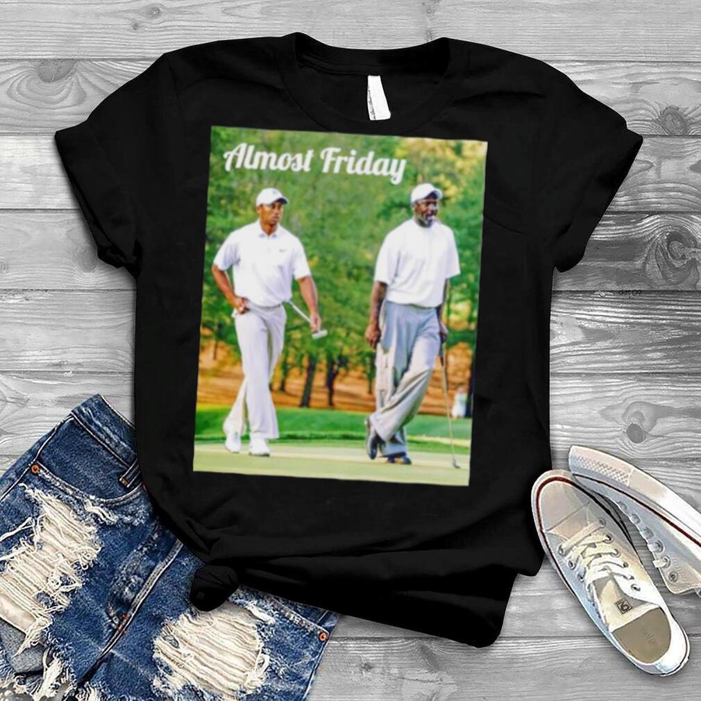 Almost Friday Tiger Woods and Michael Jordan golfing shirt