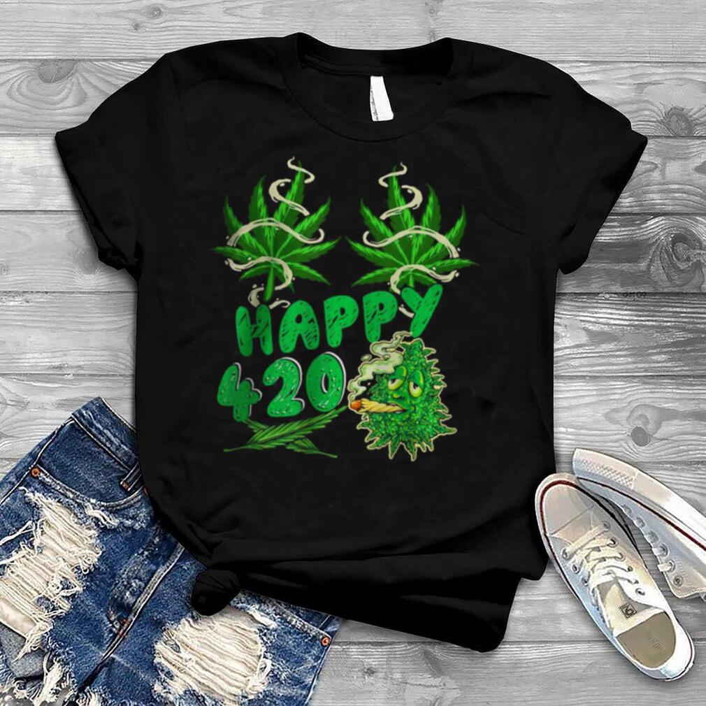 Happy 420 Funny Cannabis Weed Marijuana Leaf Smoker Stoner T Shirt