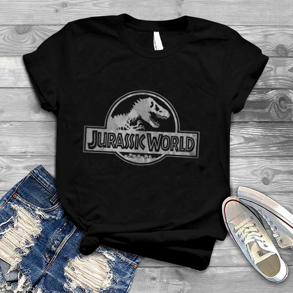Jurassic World Worn Out Grayscale Logo Graphic T Shirt