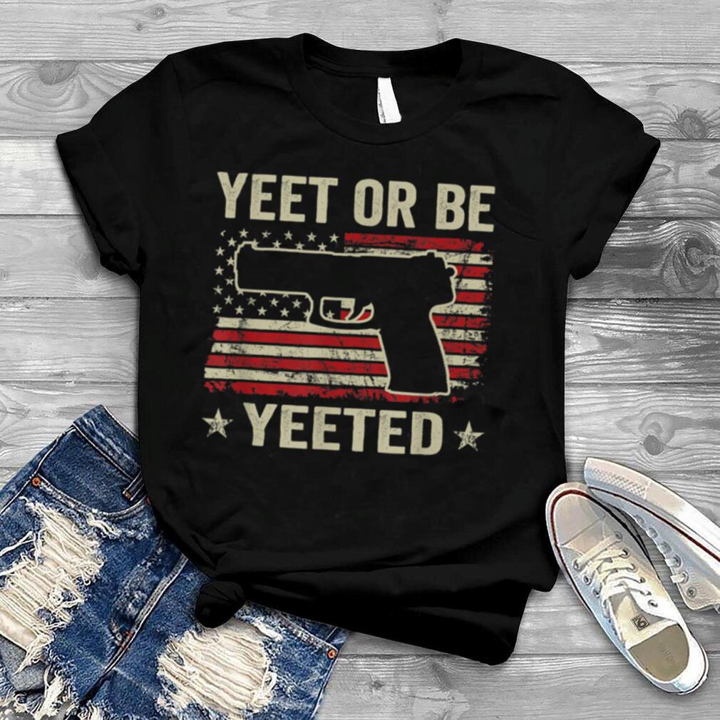 Yeet Or Be Yeeted   Gaming Pro Gun .45 9mm Pistol USA Flag T Shirt B0B2D9SDKY