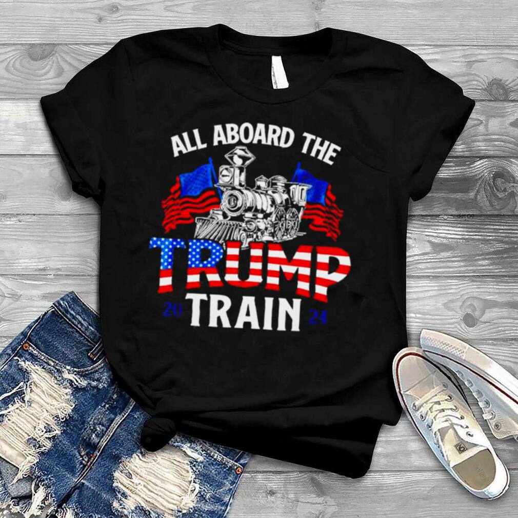 All aboard Trump train 2024 vintage American flag shirt