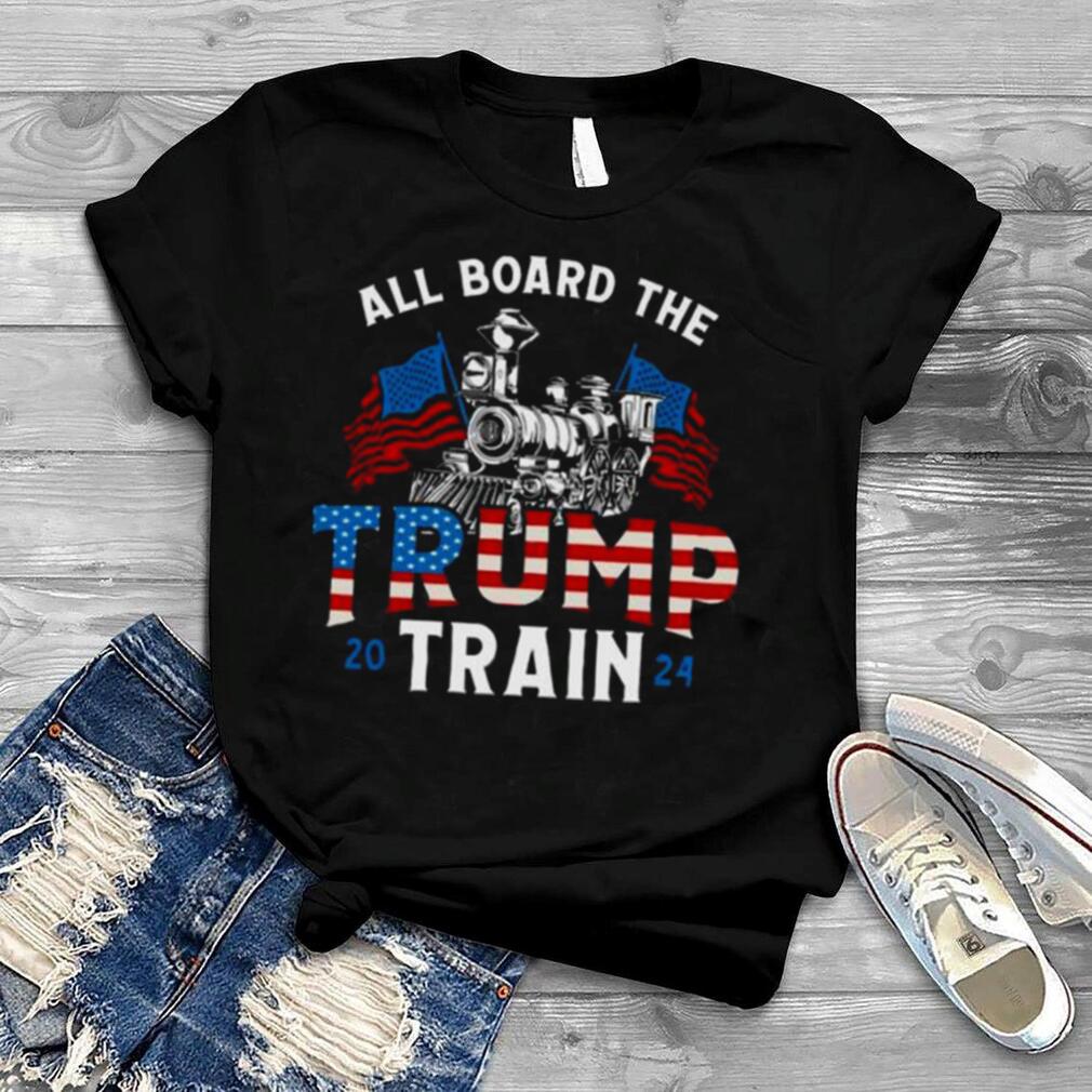 All board the Trump train 2024 American flag shirt