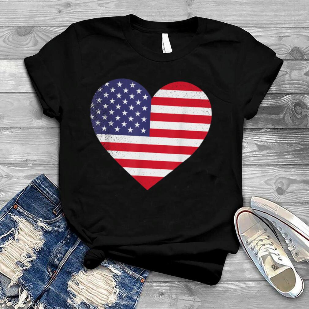 American Flag Heart 4th of July USA Love Patriotic Pride T Shirt B0B4N5XNLG