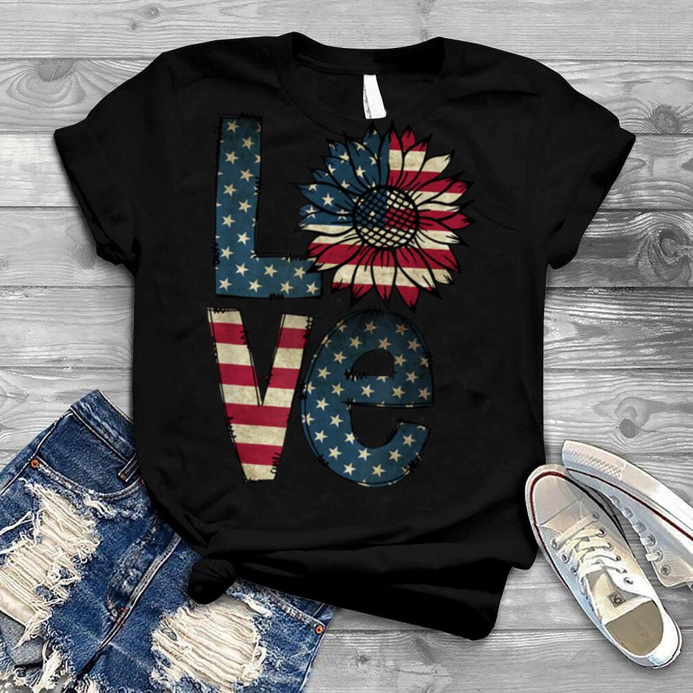 American Love Sunflower Patriotic American Flag T Shirt B0B4MZTVS2