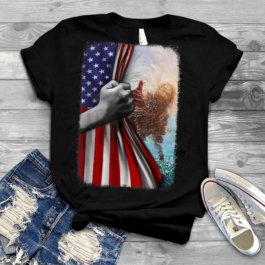 Christian Jesus Cross Patriotic USA American Flag T Shirt B0B4MV3VT6