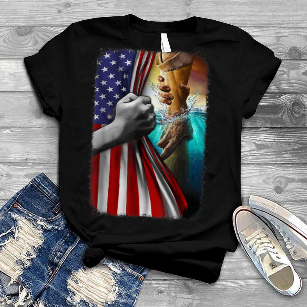 Christian Jesus Hand Cross Patriotic Patriot American Flag T Shirt B0B4NC2B5M