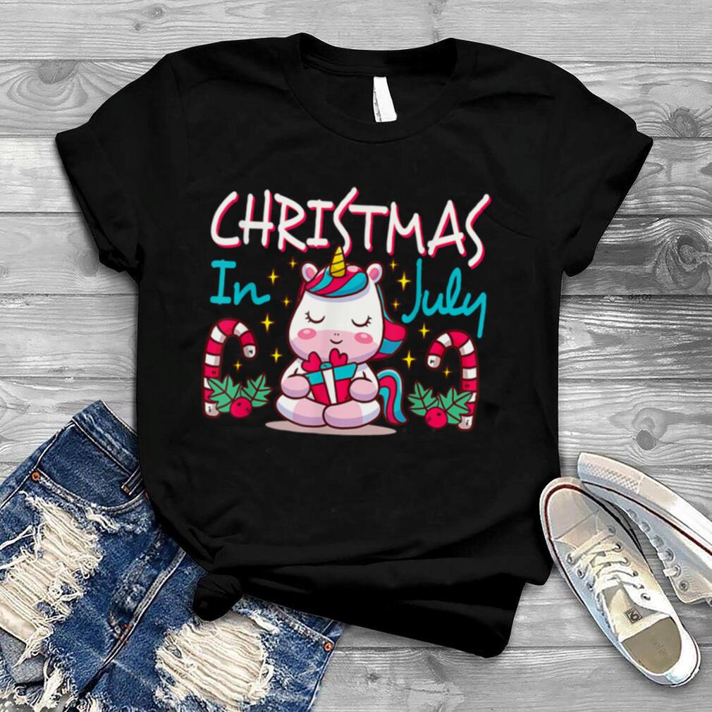 Christmas in July Cute Unicorn Summer Party Girls Kids T Shirt B0B4K1D47P