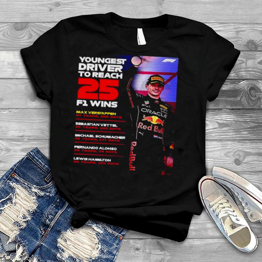F1 Oracle Red Bull Racing Max Verstappen Youngest Driver To Reach 25 F1 Wins Shirt
