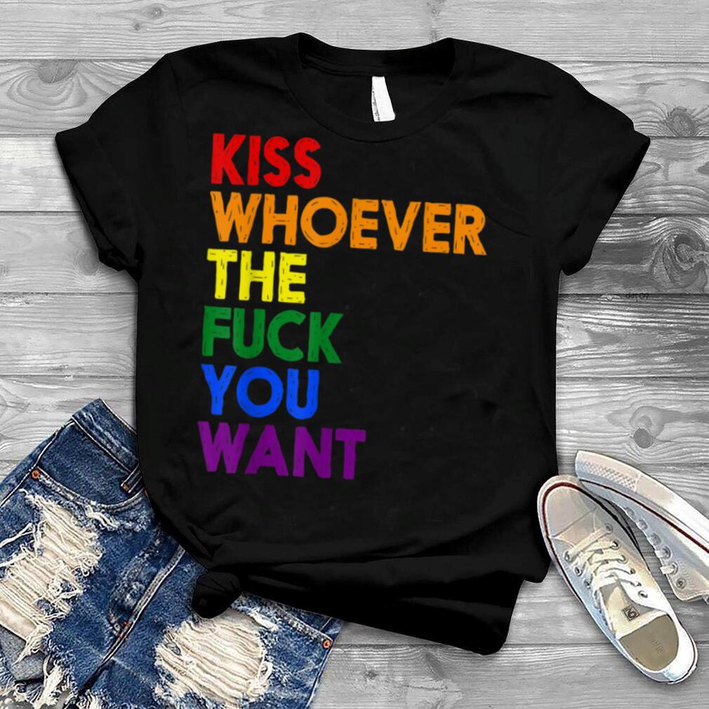 Funny Support LGBT Kiss Whoever Rainbow Pride Flag T Shirt
