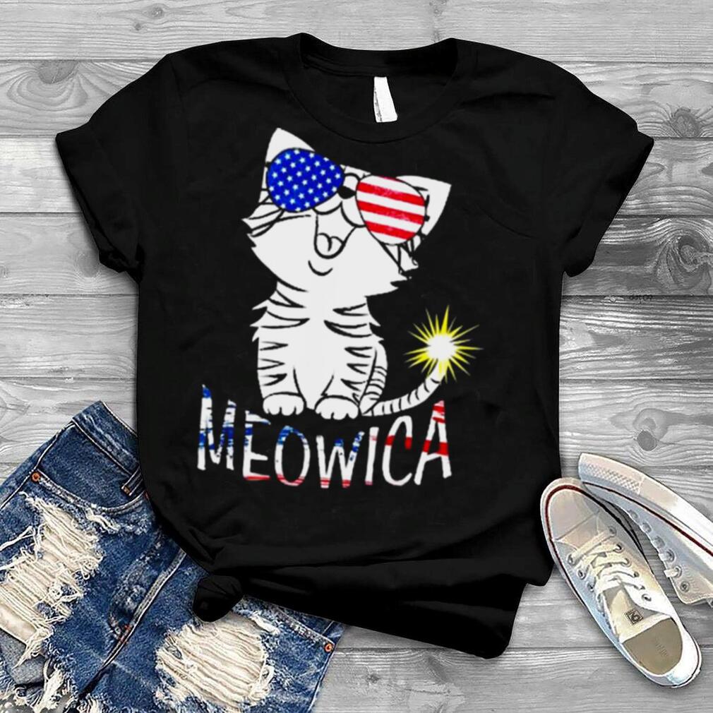 Happy 4th Of July Meowica American Patriotic Flag Cat Shirt