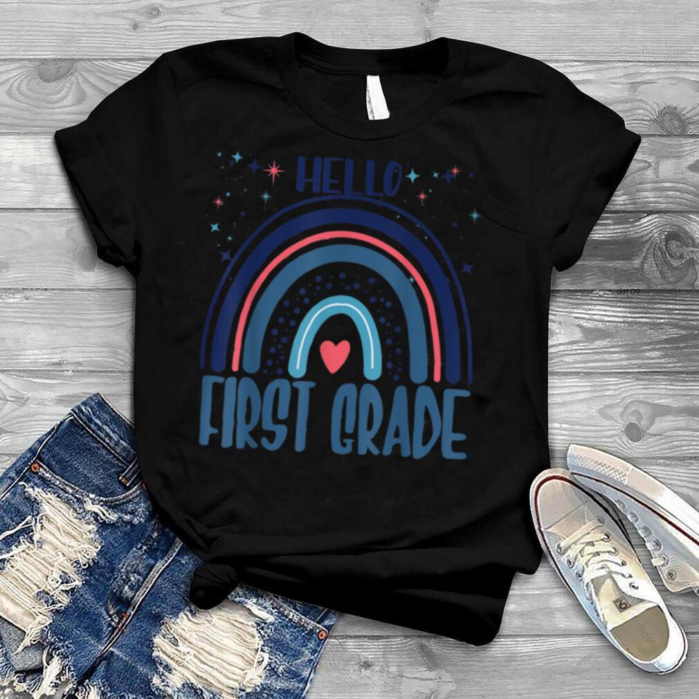 Hello First Grade Retro Rainbow for Teachers Girls T Shirt B0B4K2Z1KG