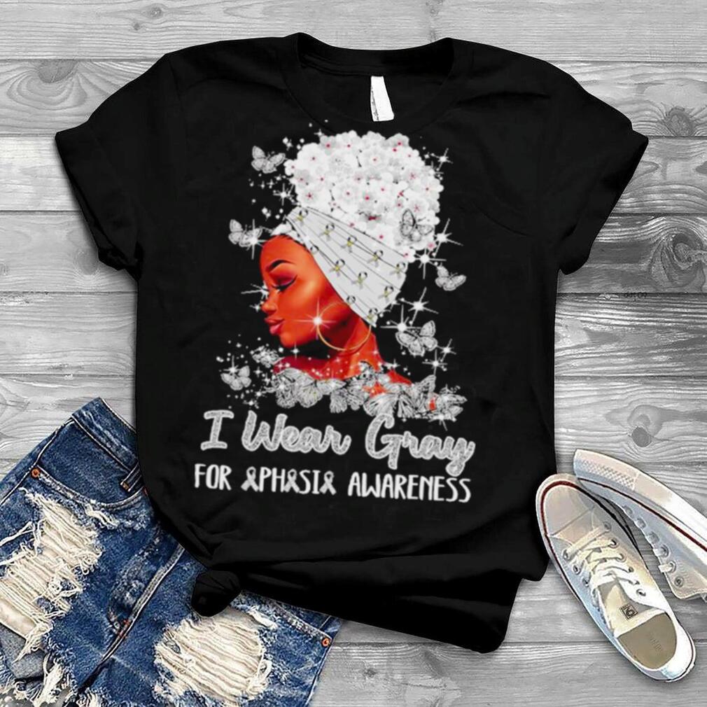 In June I Wear Gray Black Woman Aphasia Awareness Butterfly Shirt