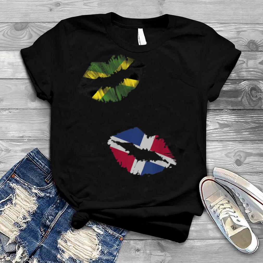Jamaica & Dominican Republic Flag Pride kisses lips T Shirt