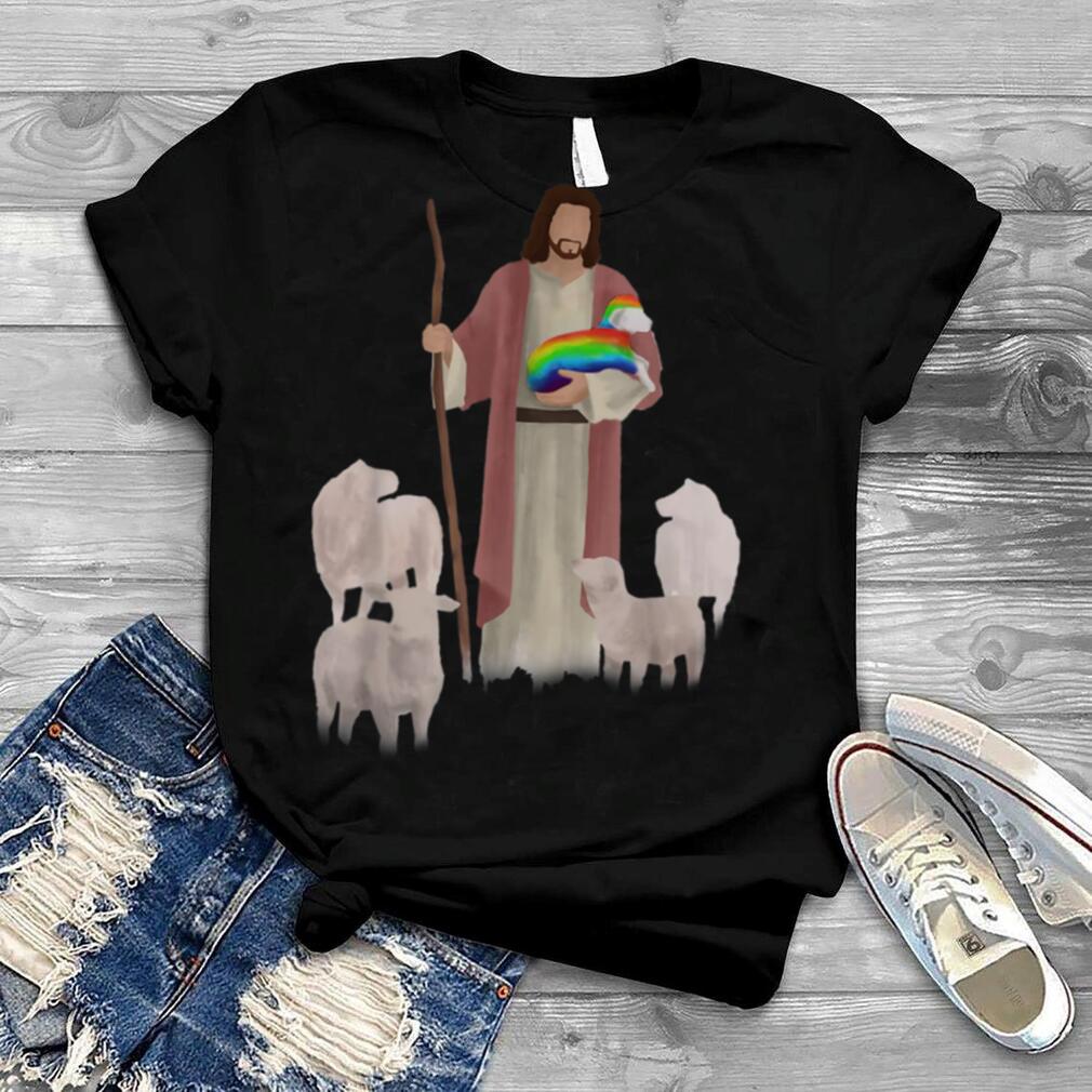 Jesus & Rainbow Lamb LGBT Gay Pride Shepherd Christian Art T Shirt