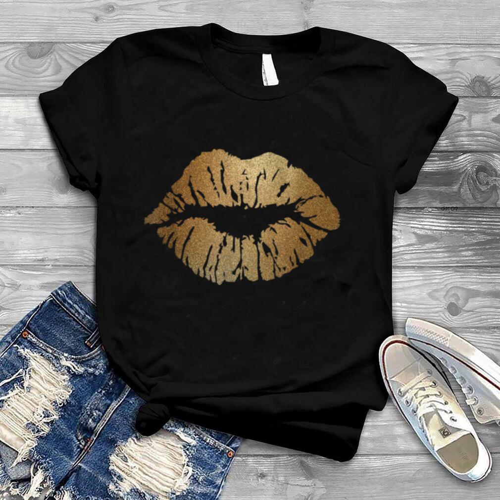Kiss Me T Shirt Tee Lips Glitter Gold