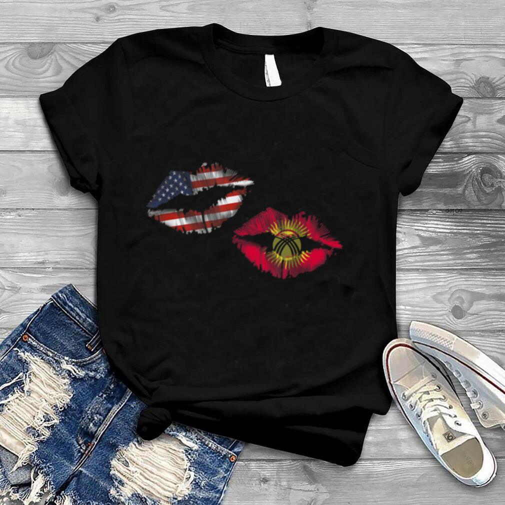 Kyrgyz American Flag lips kisses T Shirt