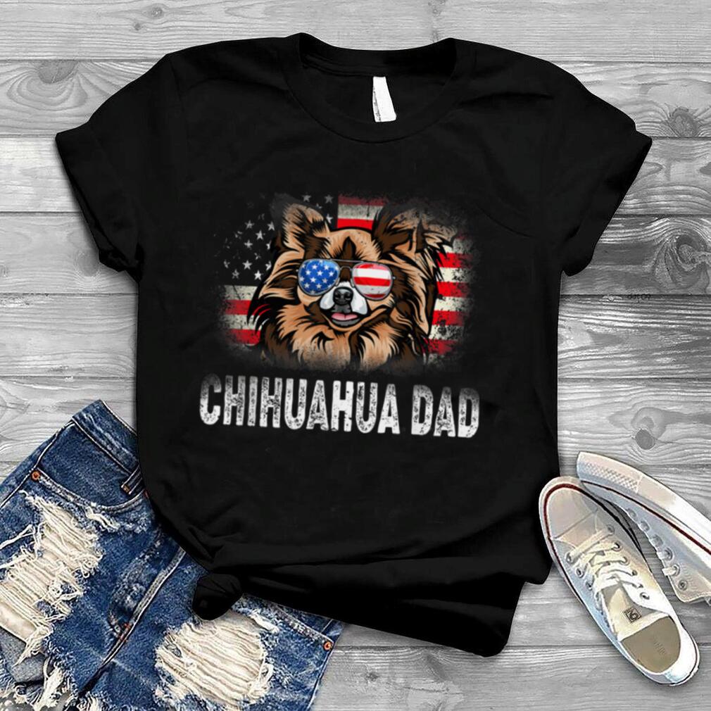 Mens Fun Chihuahua Dad American Flag Father's Day T Shirt B0B4N5MJR9
