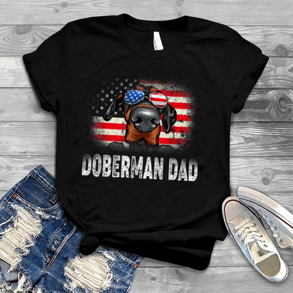 Mens Fun Doberman Dad American Flag Father's Day T Shirt B0B4N9K842