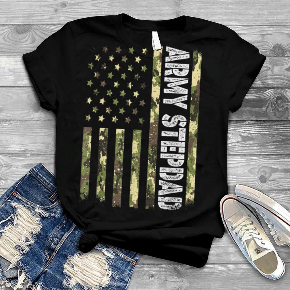 Mens Vintage Army Stepdad USA Flag Camouflage Father's Day T Shirt B0B4MT6SWY