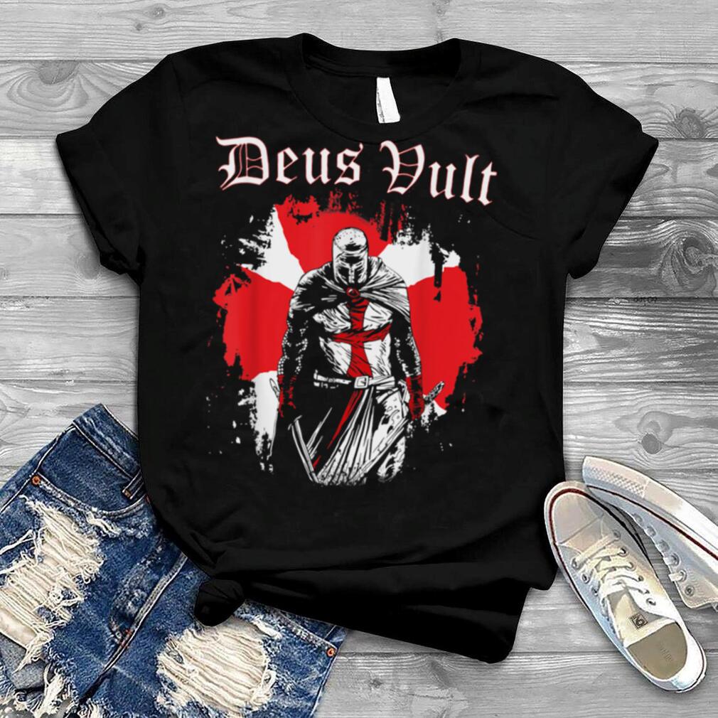 Mens Warrior Knight Templar Crusader Medieval Deus & Vult T Shirt