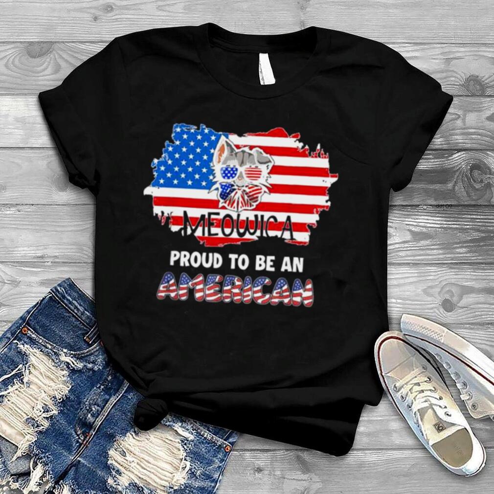 Meowica proud to be an American 4th of july merica usa flag shirt