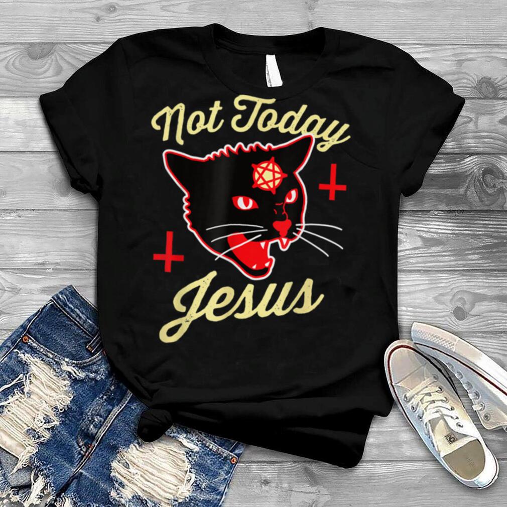 Not Today Jesus Hail Satan Satanic Cat Death Metal Halloween T Shirt