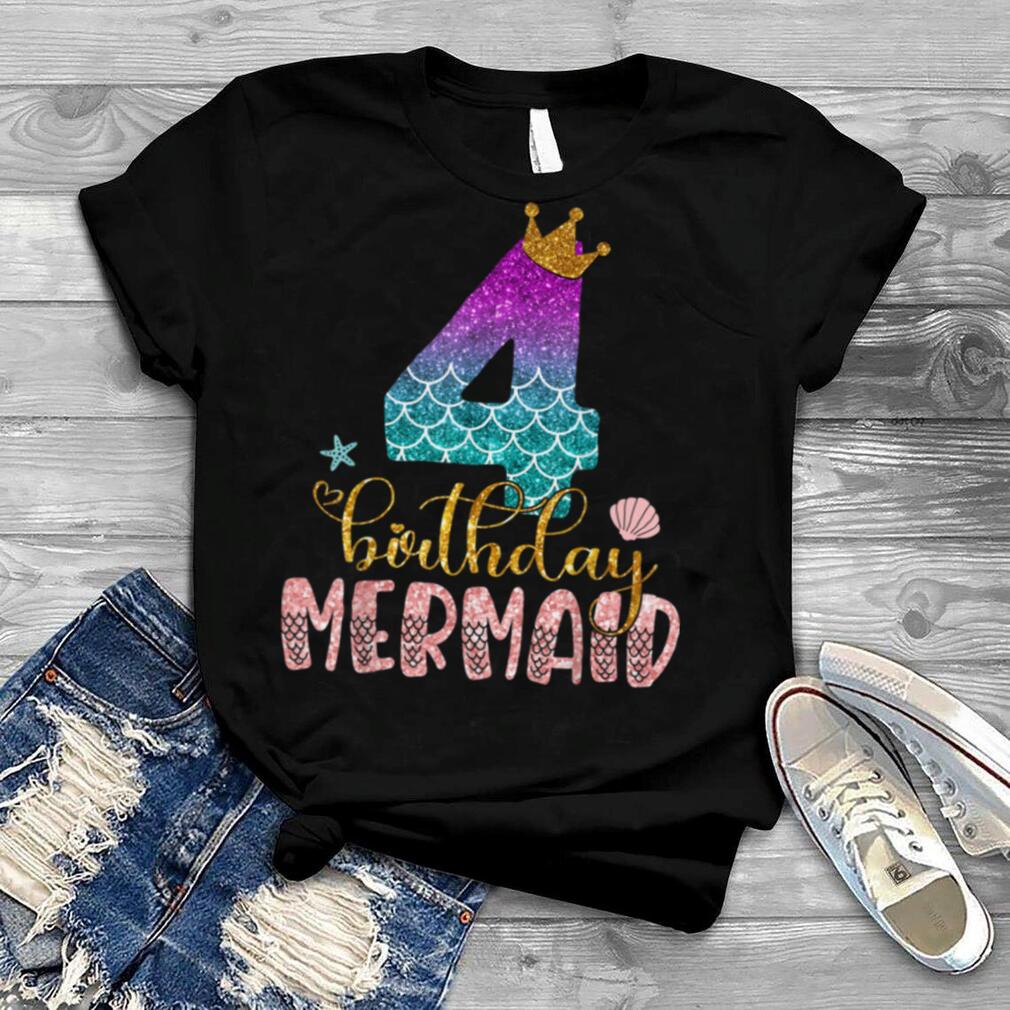 Princess 4th Birthday Mermaid Girls 4 Years Old Magical Bday T Shirt B0B4JZXBNJ