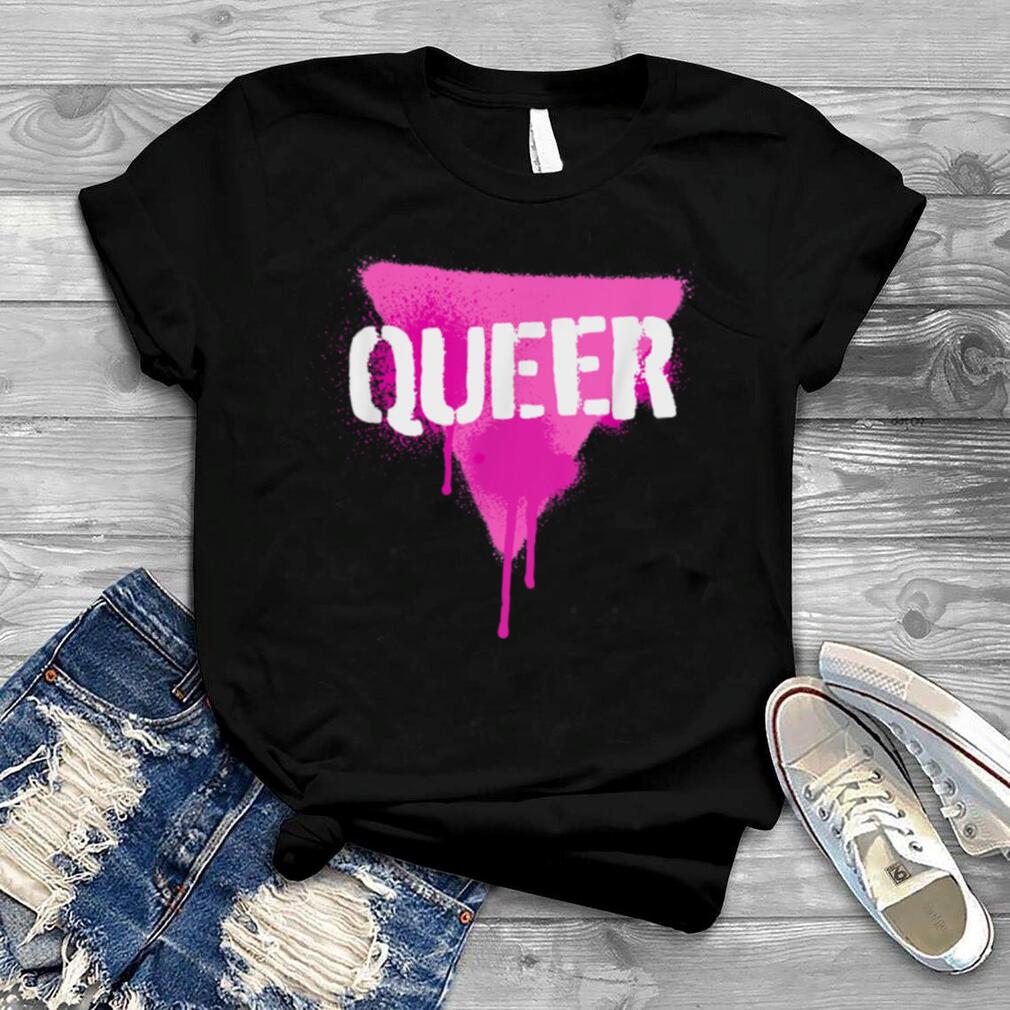 Queer Pink Triangle In Punk Spray Paint Stencil Style Font T Shirt