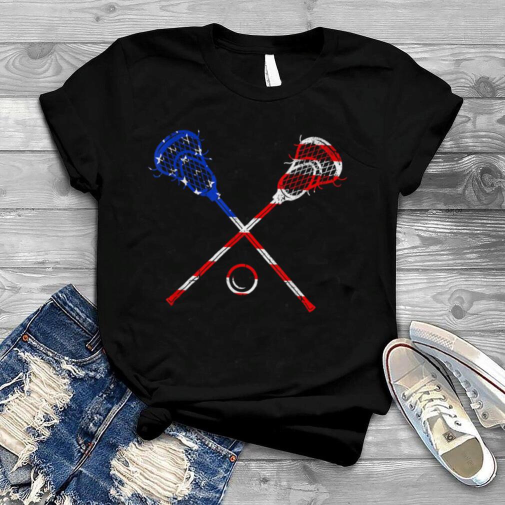 Retro Classic American Flag Lacrosse Patriotic 4th Of July T Shirt B0B4NCW96W