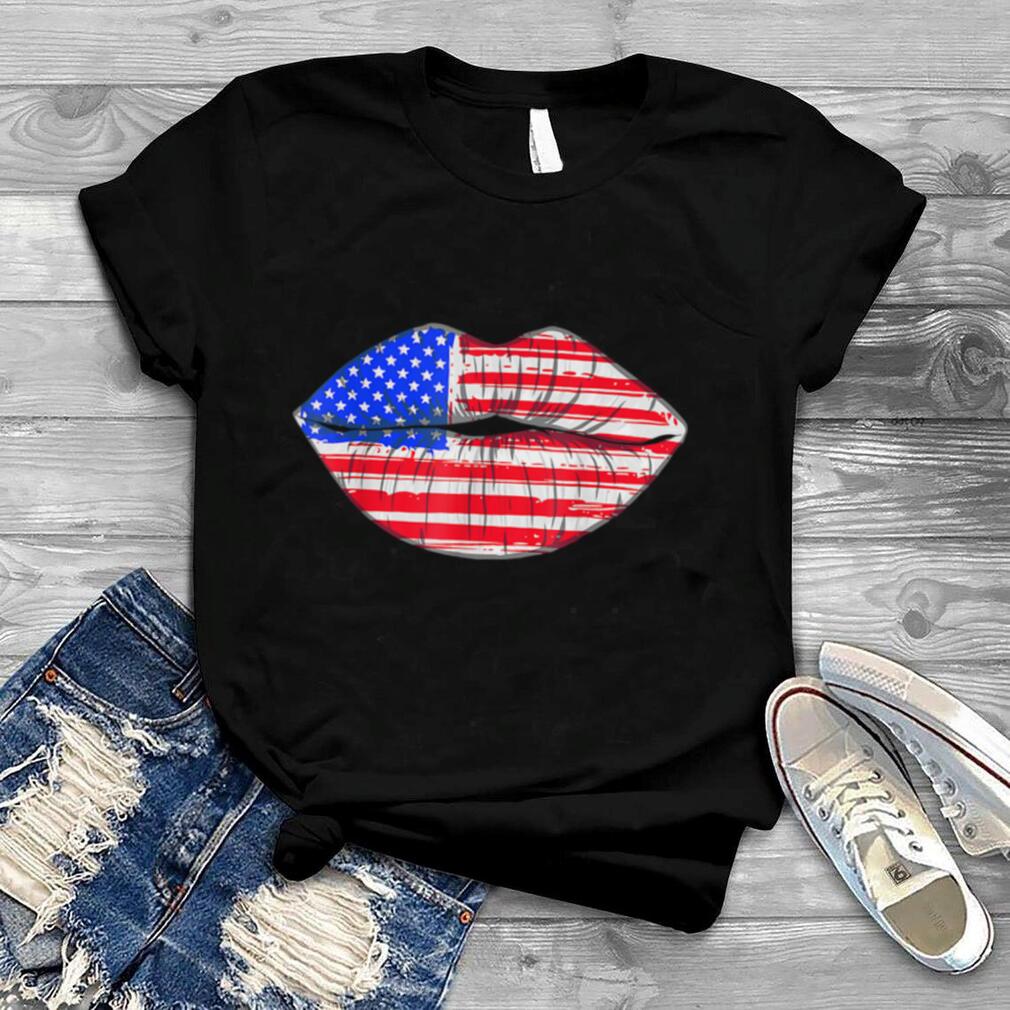 Summer Women 4th of July Lips American Flag Kiss Merica T Shirt