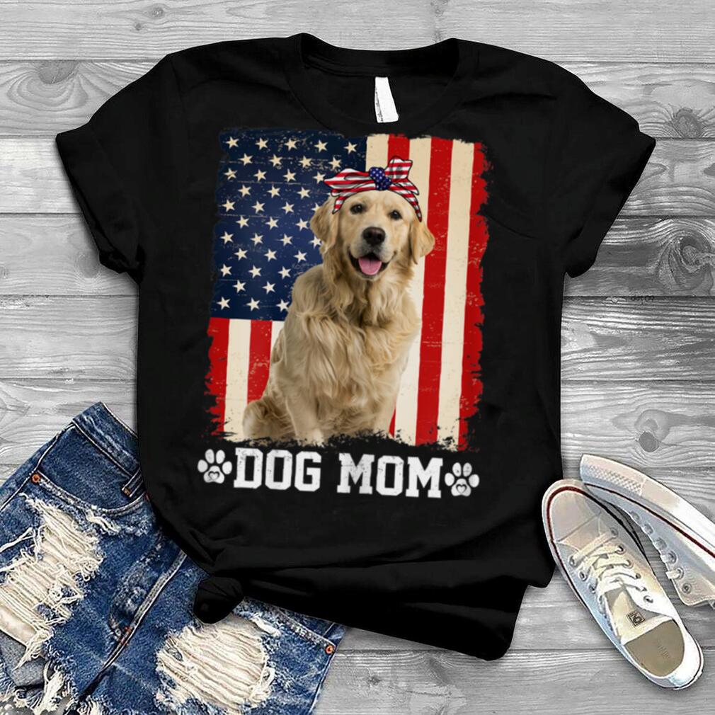 Womens Cool Golden Retriever Dog Mom American Flag Mother's Day T Shirt B0B4MWW4MY