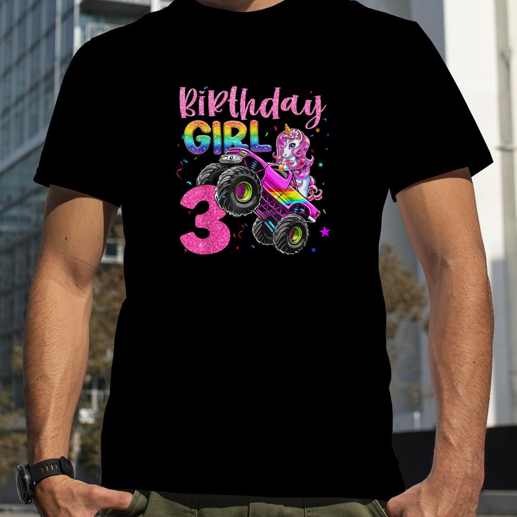 3rd Unicorn Monster Truck Birthday Girls Racing Love 3 Years T Shirt