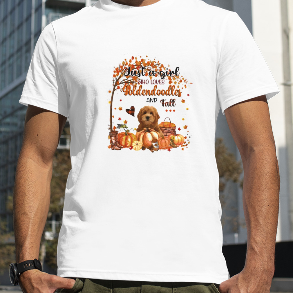 Just a Girl who loves Red Goldendoodle and Fall Pumpkin Happy Thanksgiving shirt
