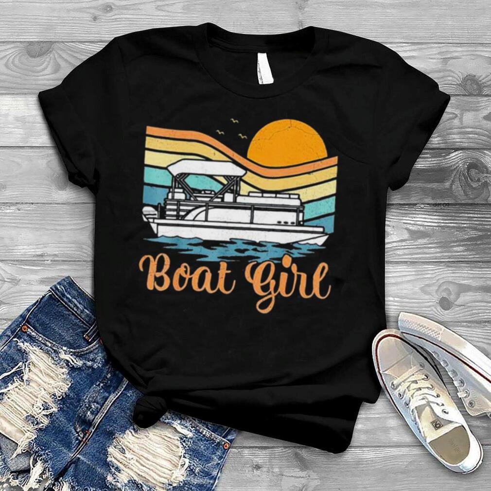 Pontoon Boat Lover Vintage Retro Sunset Boat Girl Boating Shirt